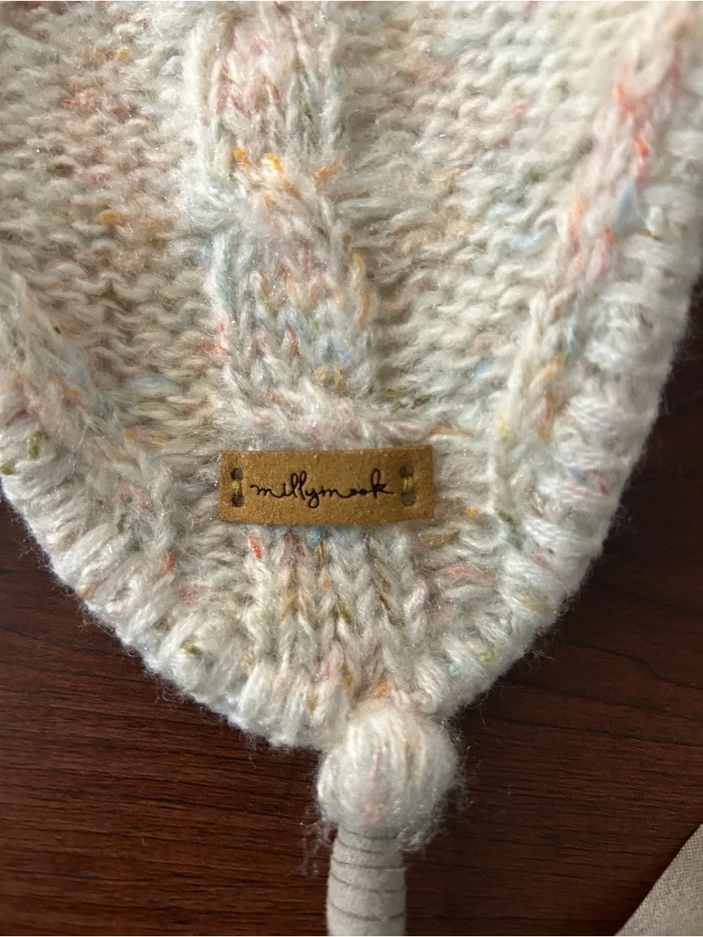 NWT Milly Mook Kids Multi-Tone Speckle Cable Knit Pom Earflap Beanie Hat Pastel